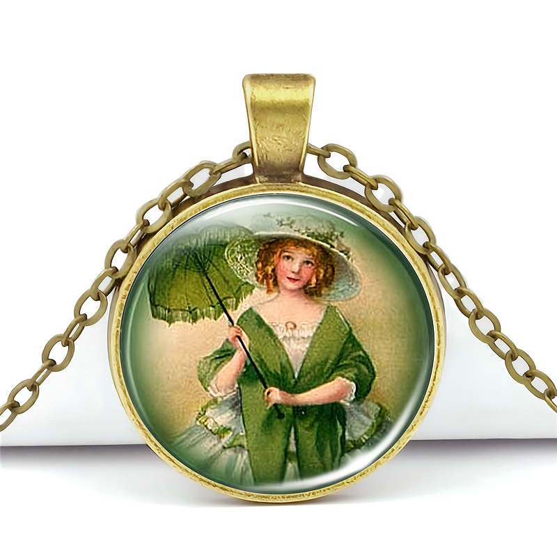 Classic Chain Necklace with Brown Metal Glass Inlay
